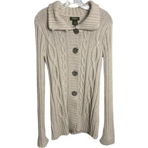 Eddie Bauer Women's Cardigan Sweater Button Down Tan Long Sleeve Knit Collared M